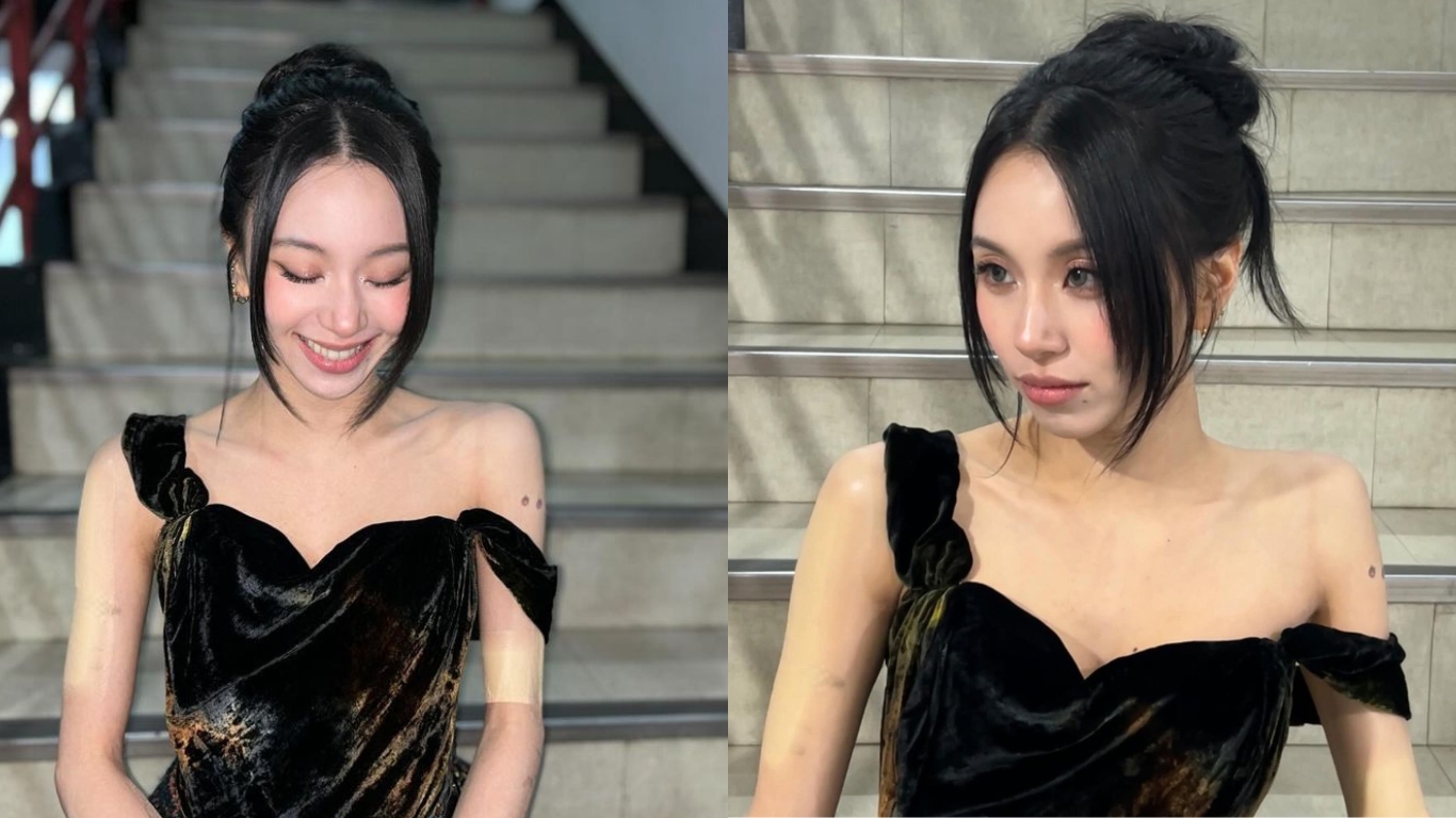 Chaeyoung với kiểu tóc búi cao đánh rối.