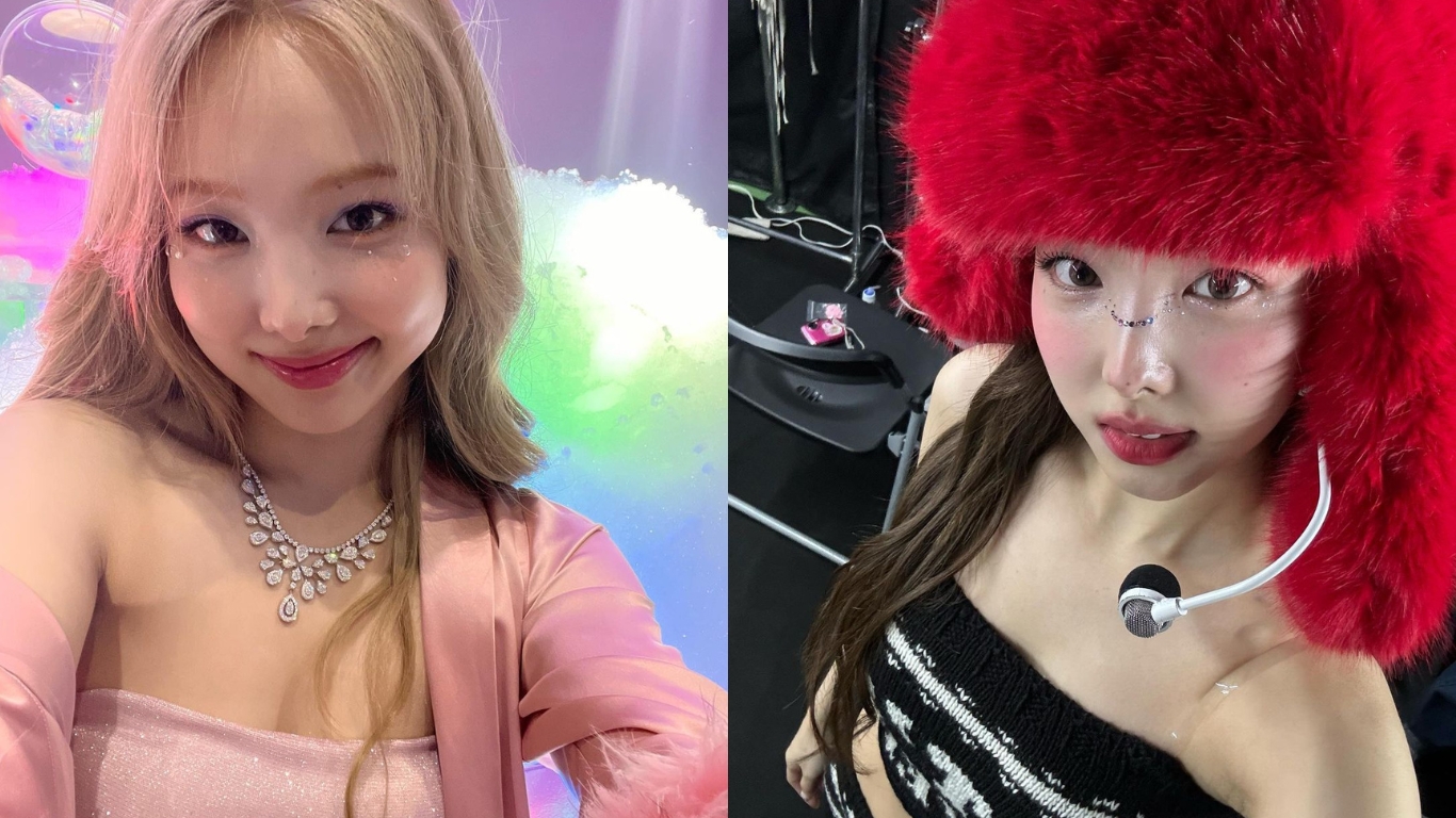 Kiểu makeup đính đá lấp lánh của Nayeon.